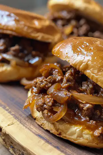 Irresistible French Onion Beef Sloppy Joes taken with iphone 15 pro max --iw 2 --ar 4:5 --v 6.0 --raw