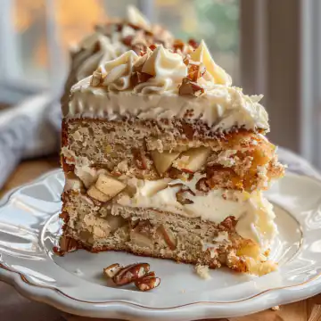 Irresistible Fresh Apple Cake with Cream Cheese Frosting taken with iphone 15 pro max --iw 2 --ar 4:5 --v 6.0 --raw