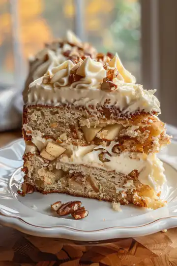 Irresistible Fresh Apple Cake with Cream Cheese Frosting taken with iphone 15 pro max --iw 2 --ar 4:5 --v 6.0 --raw