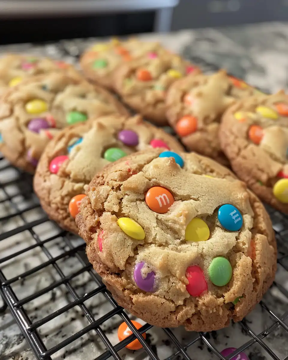 Close-up of white chocolate coconut cookies with Easter M&M's steaming hot