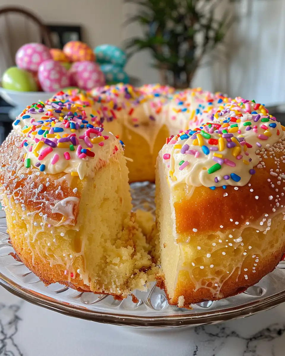 Freshly baked Colomba Pasquale pressure cooker cake with golden crust