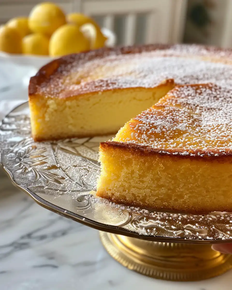 Grandma's lemon custard cake served on a plate