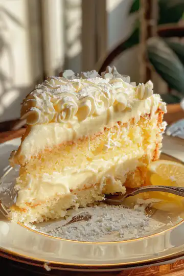 Italian Lemon Cream Cake taken with iphone 15 pro max --iw 2 --ar 4:5 --v 6.0 --raw