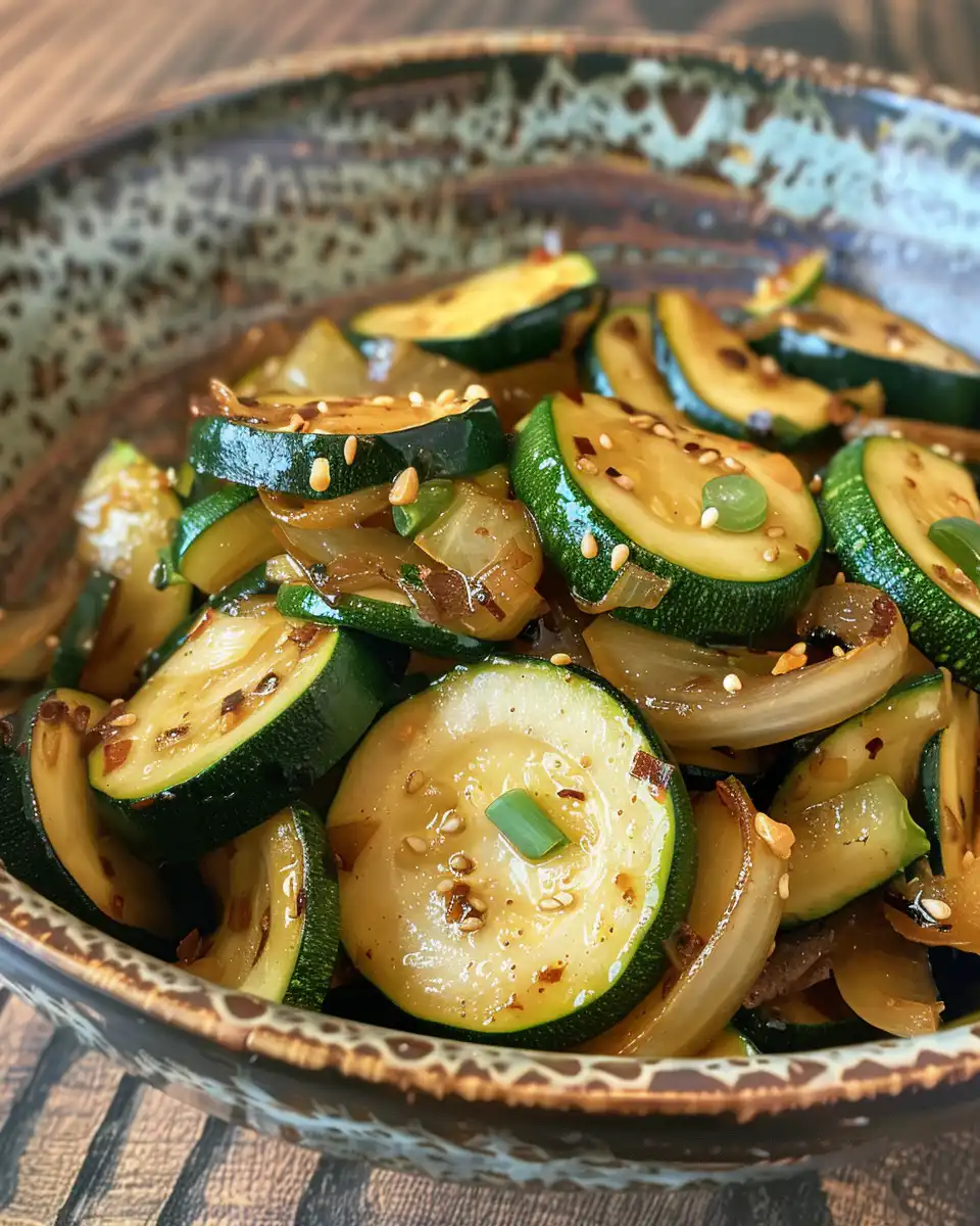 Ingredients for Japanese zucchini and onion stir fry prepped and ready in bowls