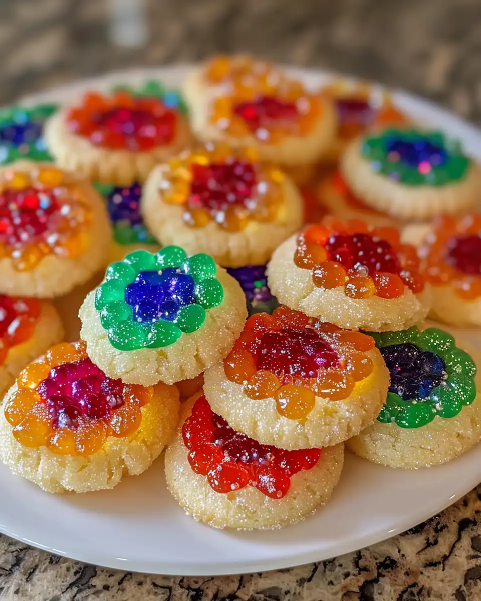 Close-up of frosted jello sugar cookies on wire rack
