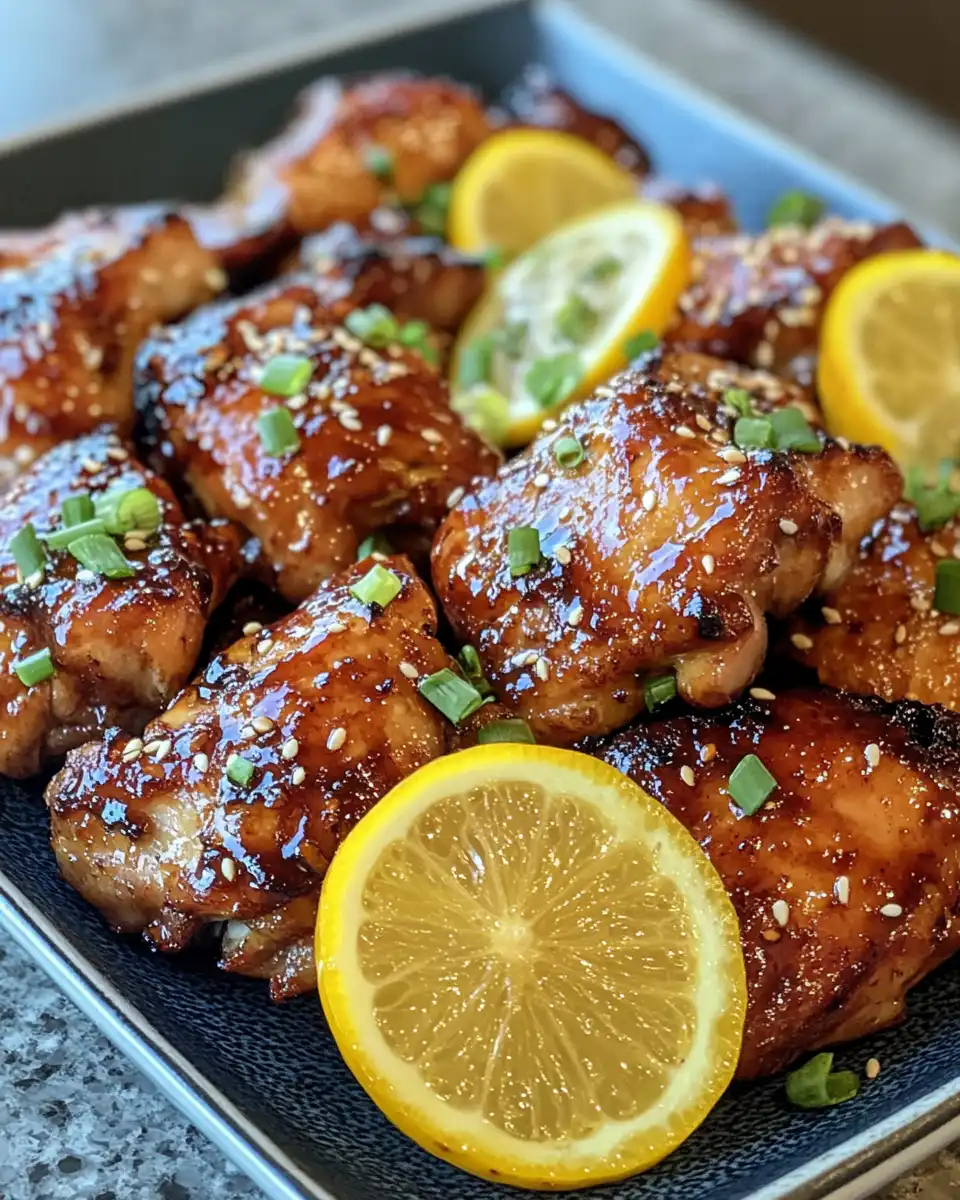 Caramelized finished chicken thighs served hot