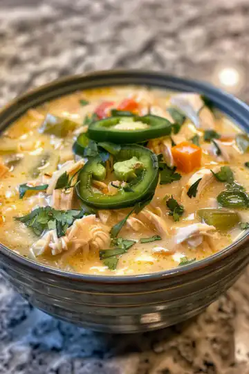 Juicy Spicy Jalapeno Popper Chicken Soup taken with iphone 15 pro max --iw 2 --ar 4:5 --v 6.0 --raw