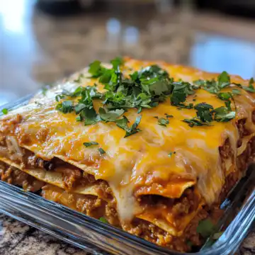 Layered enchilada casserole taken with iphone 15 pro max --iw 2 --ar 4:5 --v 6.1 --raw