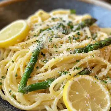 Lemon Asparagus Pasta taken with iphone 15 pro max --iw 2 --ar 4:5 --v 6.1 --raw