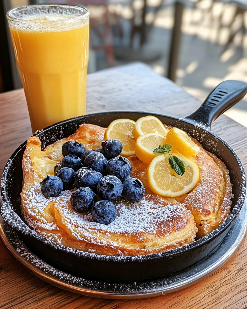 Serving lemon blueberry Dutch baby