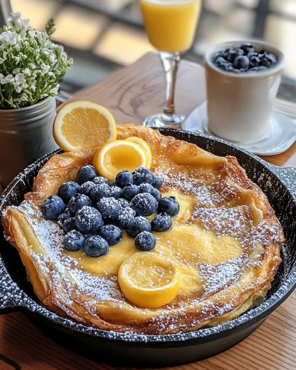 Freshly baked lemon blueberry Dutch baby