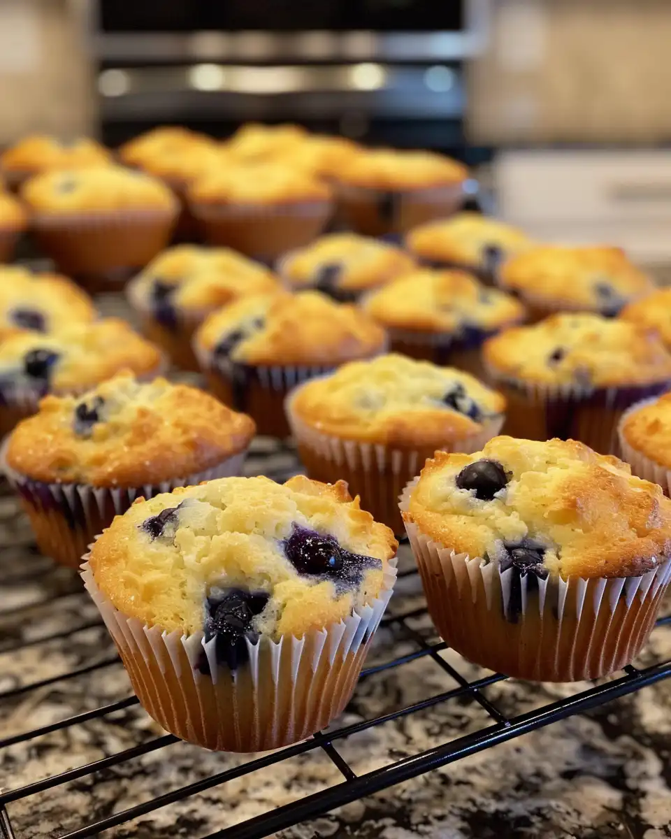 Finished lemon blueberry muffins served on a plate