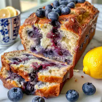 Lemon Blueberry Yogurt Loaf taken with iphone 15 pro max --iw 2 --ar 4:5 --v 6.0 --raw