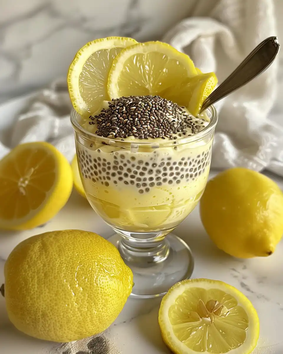 Serving of lemon cream chia pudding garnished with lemon zest
