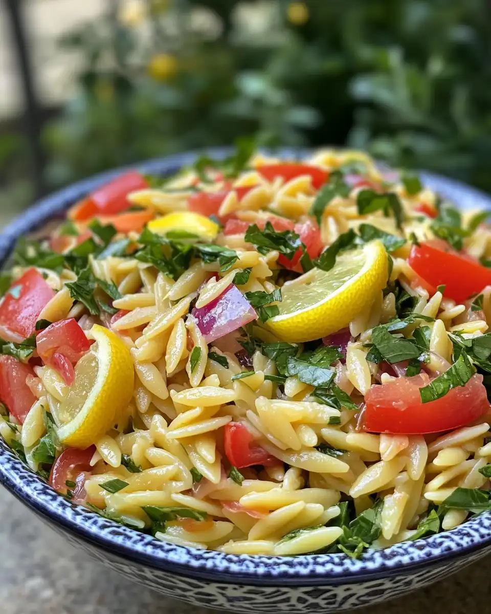 Pressure cooker filled with fresh ingredients for lemon orzo salad