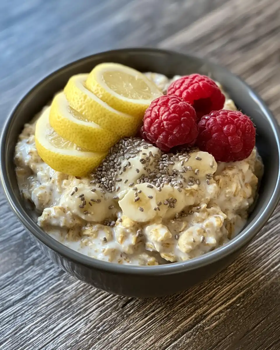 Creamy lemon overnight oats in a bowl