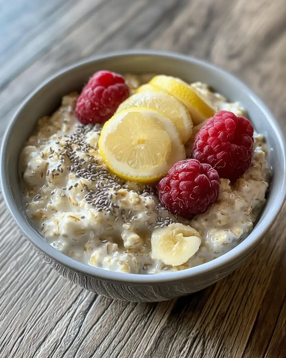 Lemon overnight oats topped with herbs