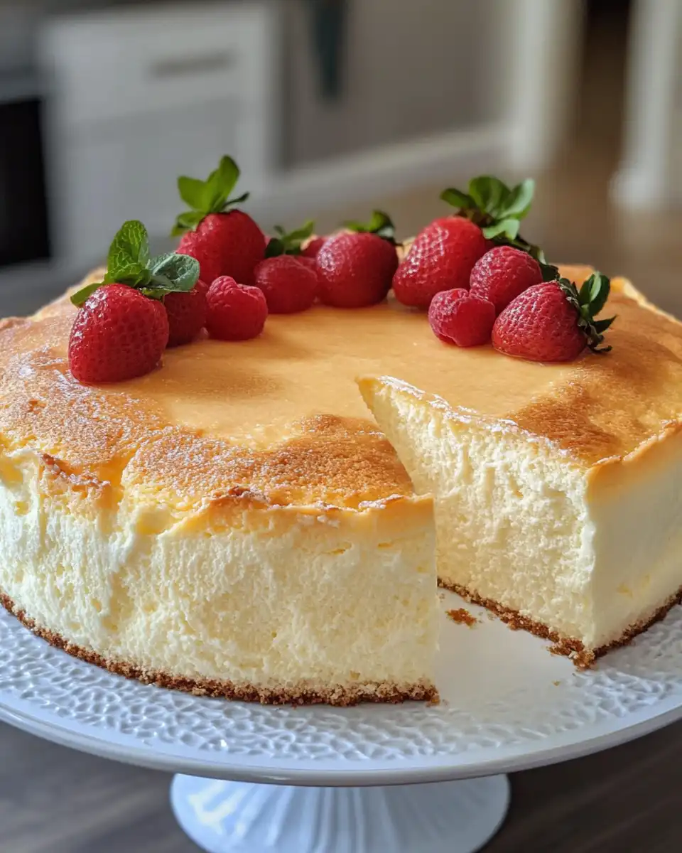 Light fluffy yogurt cloud cake steaming warm