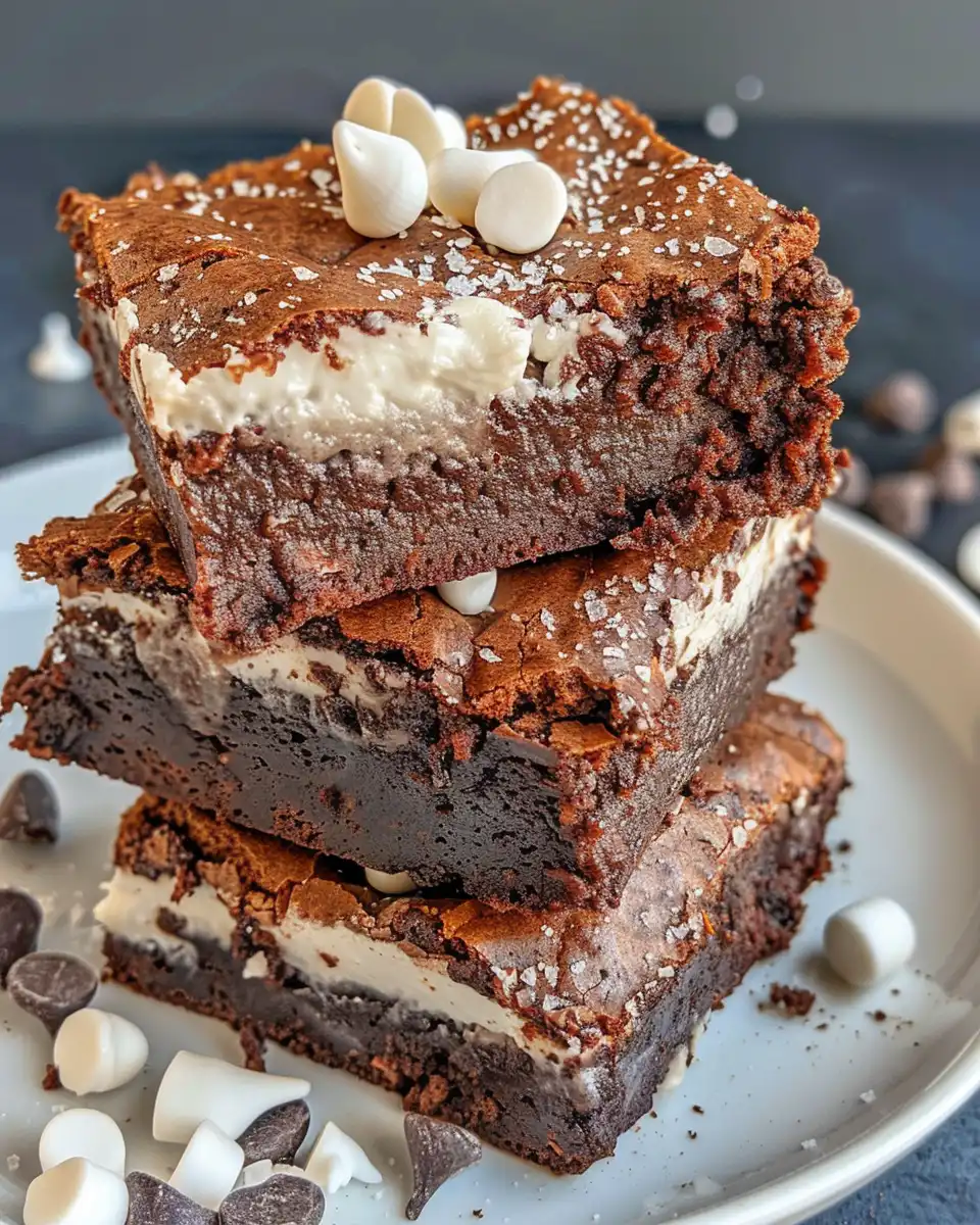 Sliced low calorie Greek yogurt brownies with gooey chocolate chips on a plate