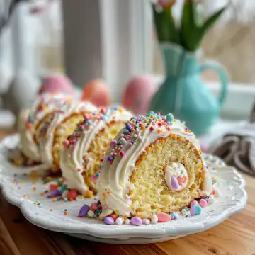 Magical 3-Step Easter Cake Roll taken with iphone 15 pro max --iw 2 --ar 4:5 --v 6.0 --raw