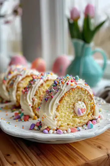 Magical 3-Step Easter Cake Roll taken with iphone 15 pro max --iw 2 --ar 4:5 --v 6.0 --raw