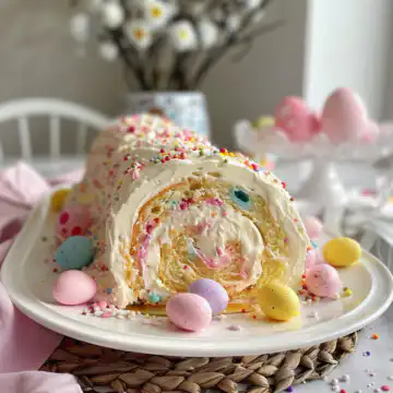 Magical 3-Step Easter Cake Roll taken with iphone 15 pro max --iw 2 --ar 4:5 --v 6.0 --raw