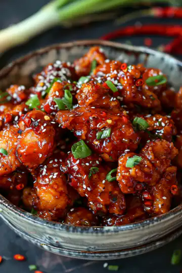 Make Irresistibly Spicy Dragon Chicken Fast taken with iphone 15 pro max --iw 2 --ar 4:5 --v 6.0 --raw