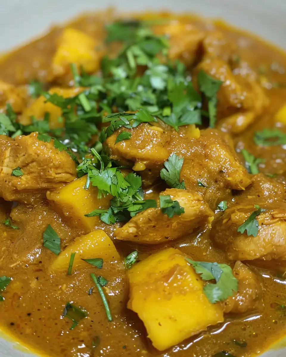 Ingredients of mango chicken curry plated ready to cook
