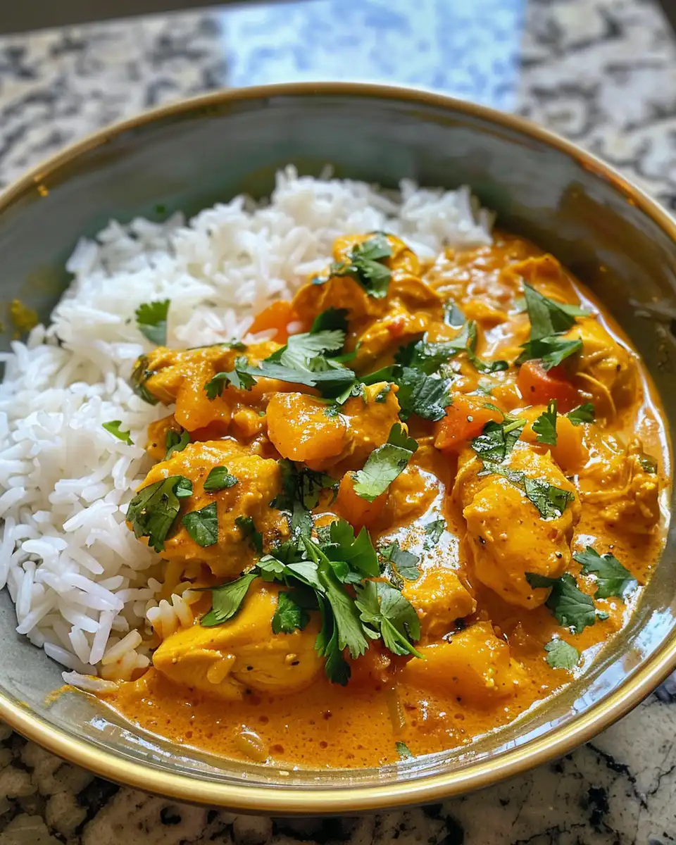 Pressure cooker mango chicken curry simmering