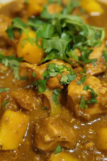 Mango Chicken Curry taken with iphone 15 pro max --iw 2 --ar 4:5 --v 6.0 --raw