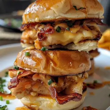 Maple Chicken and Bacon Sliders with Gouda and Maple Butter taken with iphone 15 pro max --iw 2 --ar 4:5 --v 6.0 --raw