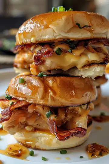 Maple Chicken and Bacon Sliders with Gouda and Maple Butter taken with iphone 15 pro max --iw 2 --ar 4:5 --v 6.0 --raw