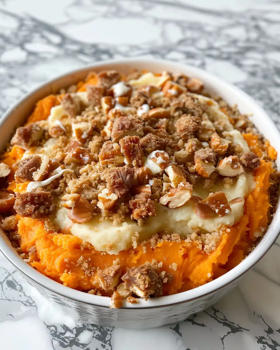 Ingredients for sweet potato casserole including pecans and marshmallows