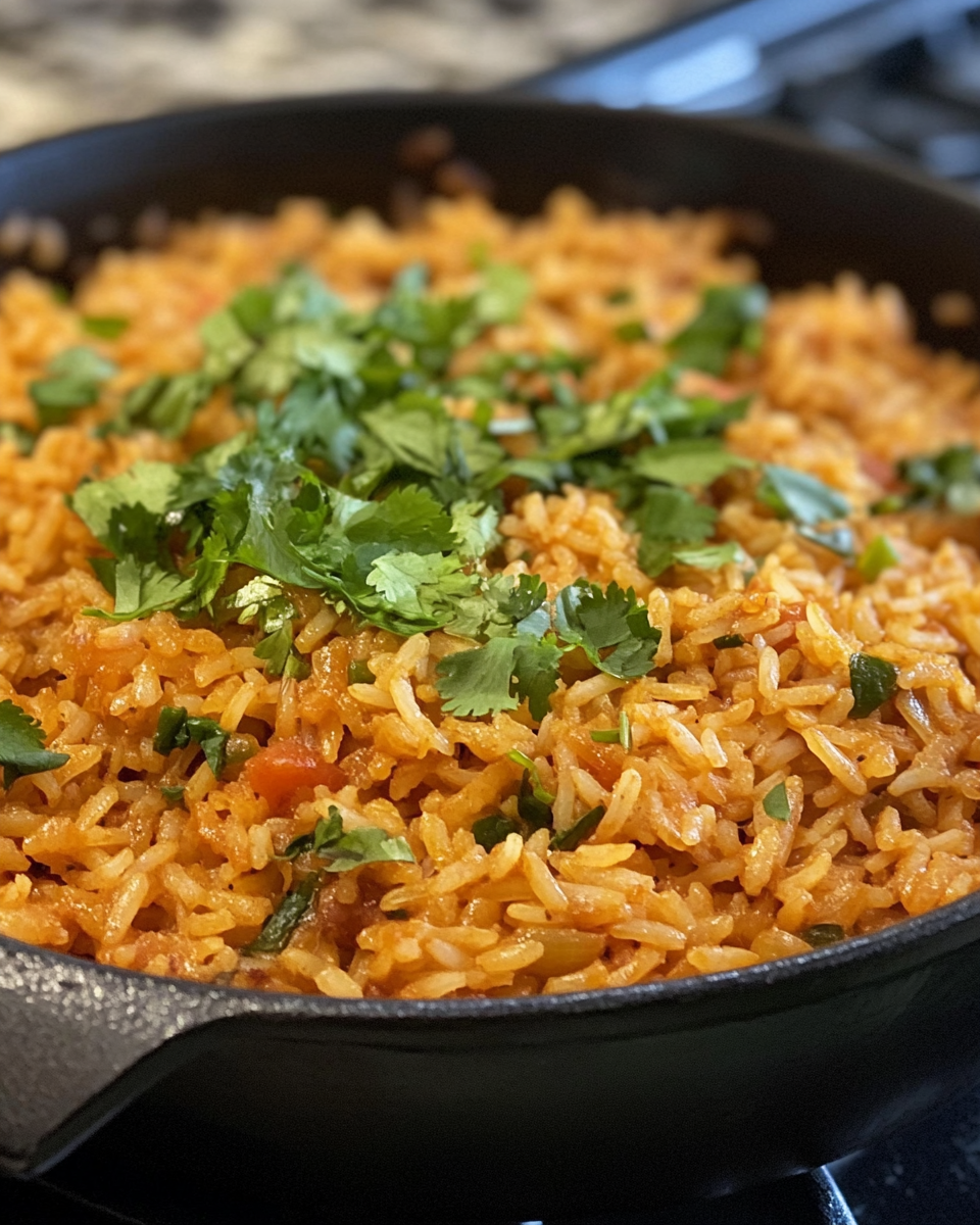Colorful Mexican rice casserole served on a plate