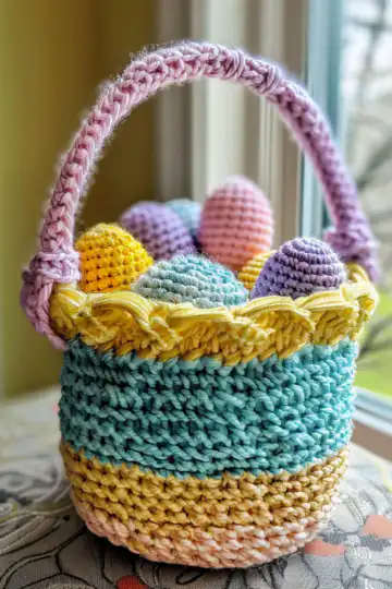 Mini Easter Treat Basket Free Crochet Patterns taken with iphone 15 pro max --iw 2 --ar 4:5 --v 6.0 --raw