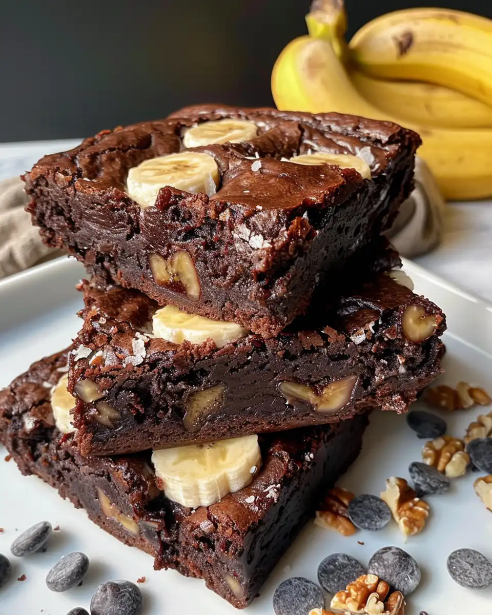 Ingredients for banana bread brownies laid out on table