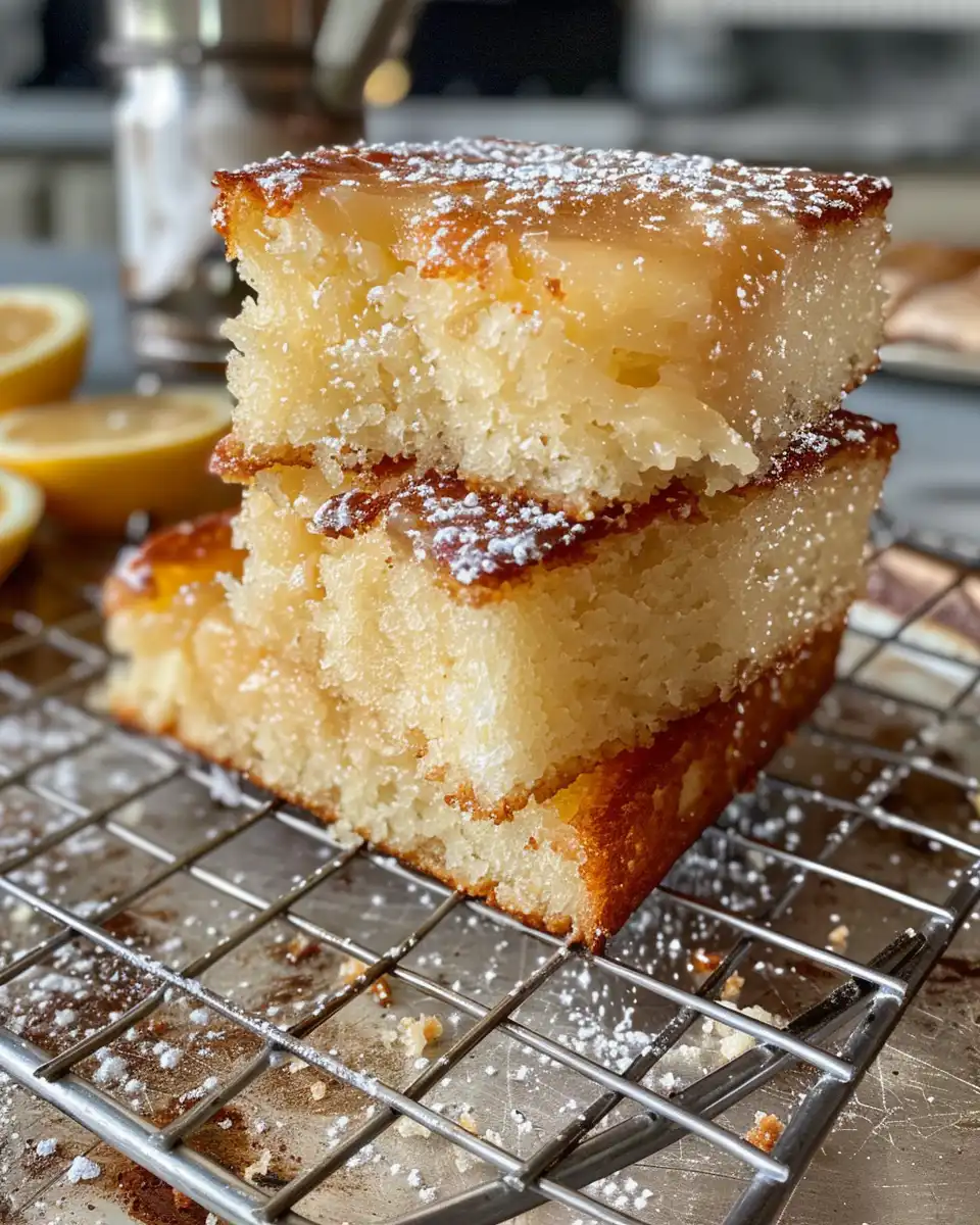 Sliced lemon yogurt cake showing moist and tender crumb