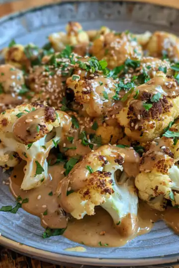 Moroccan Cauliflower with Tahini-Honey taken with iphone 15 pro max --iw 2 --ar 4:5 --v 6.0 --raw