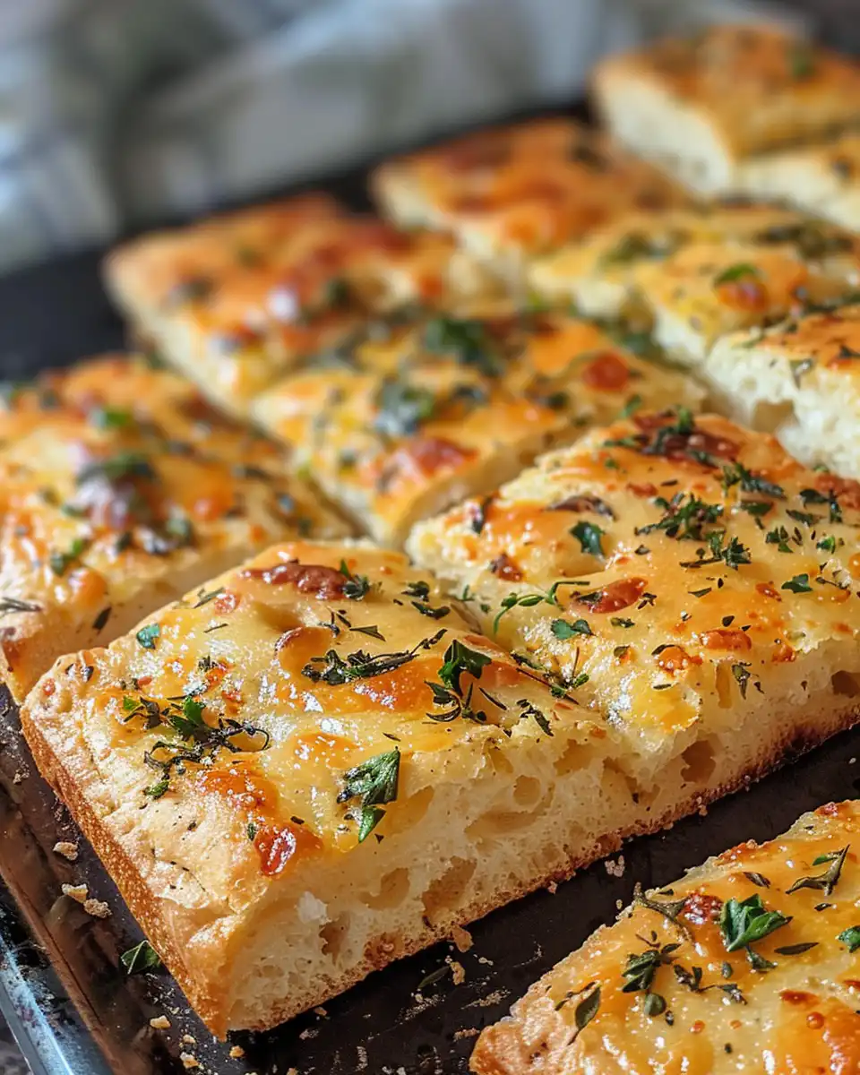 Freshly baked Italian herb and cheese bread with steamy crust