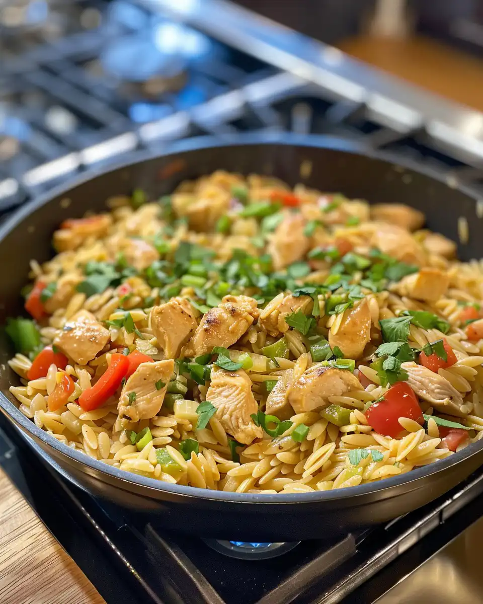 One pot Cajun chicken alfredo orzo in pressure cooker