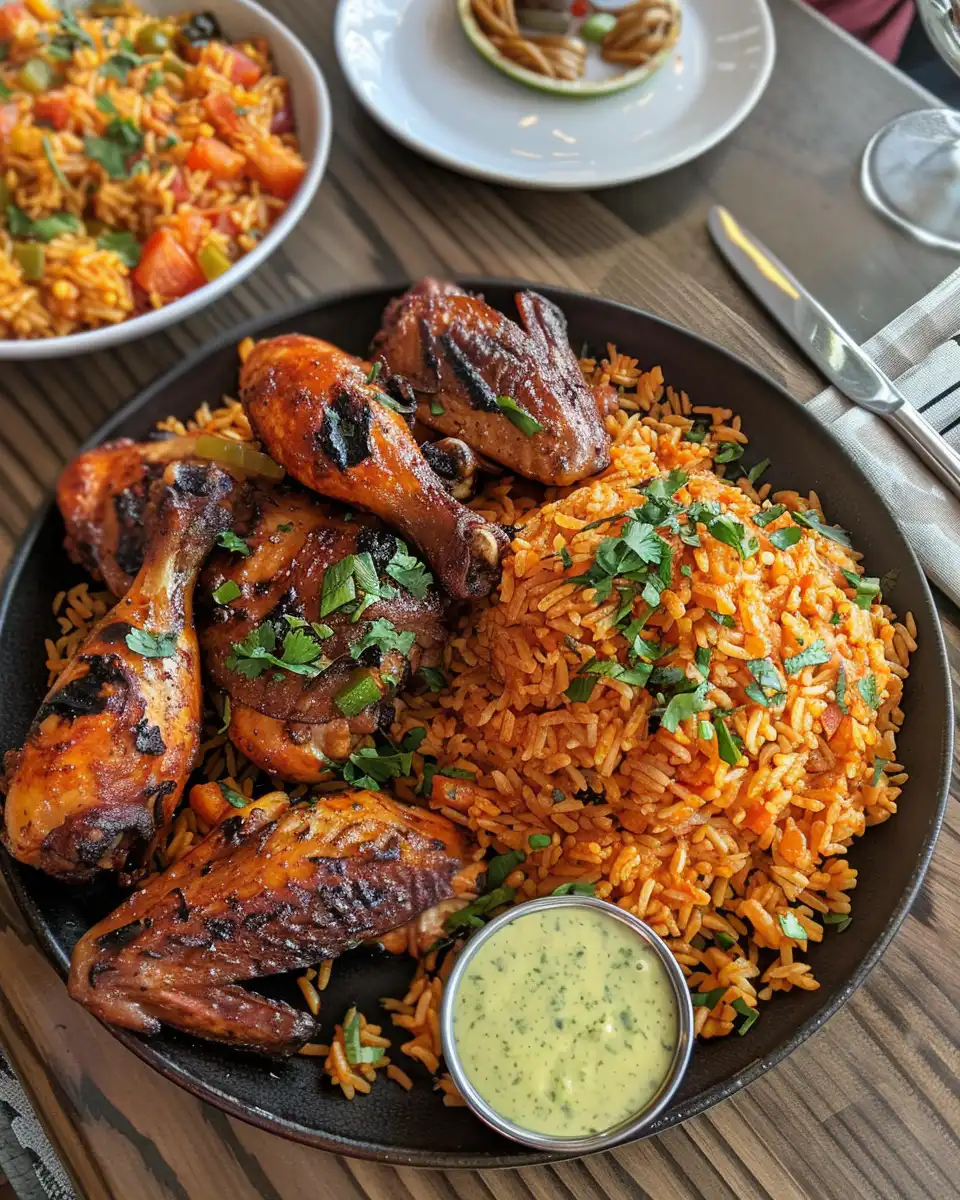 Final plated Nando's Portuguese chicken and spicy rice meal