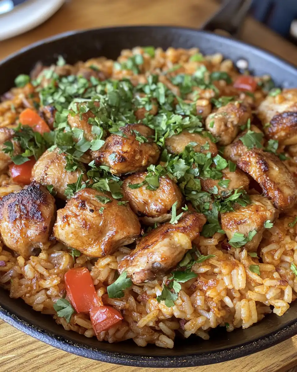 Finished one-pot pressure cooker chicken rice with Peri Peri sauce