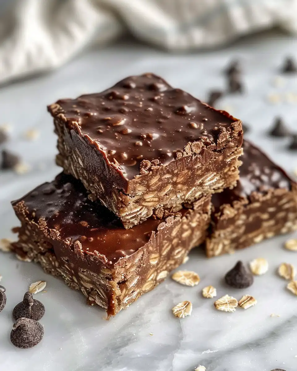 Final no bake chocolate oatmeal bars cut and served