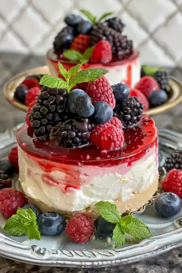 No-Bake Greek Yogurt Jello Cheesecake taken with iphone 15 pro max --iw 2 --ar 4:5 --v 6.0 --raw