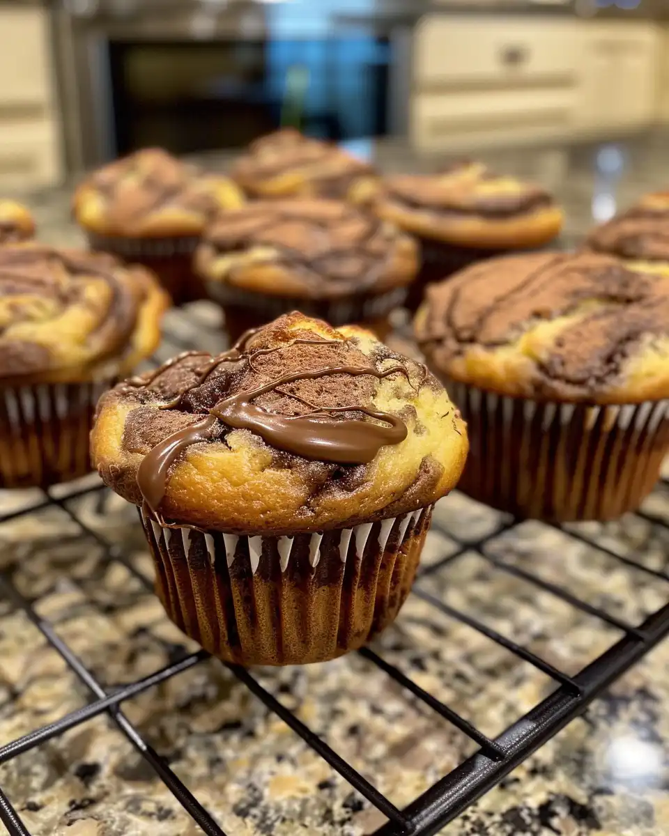 Mixing Nutella into banana muffin batter for a swirl effect