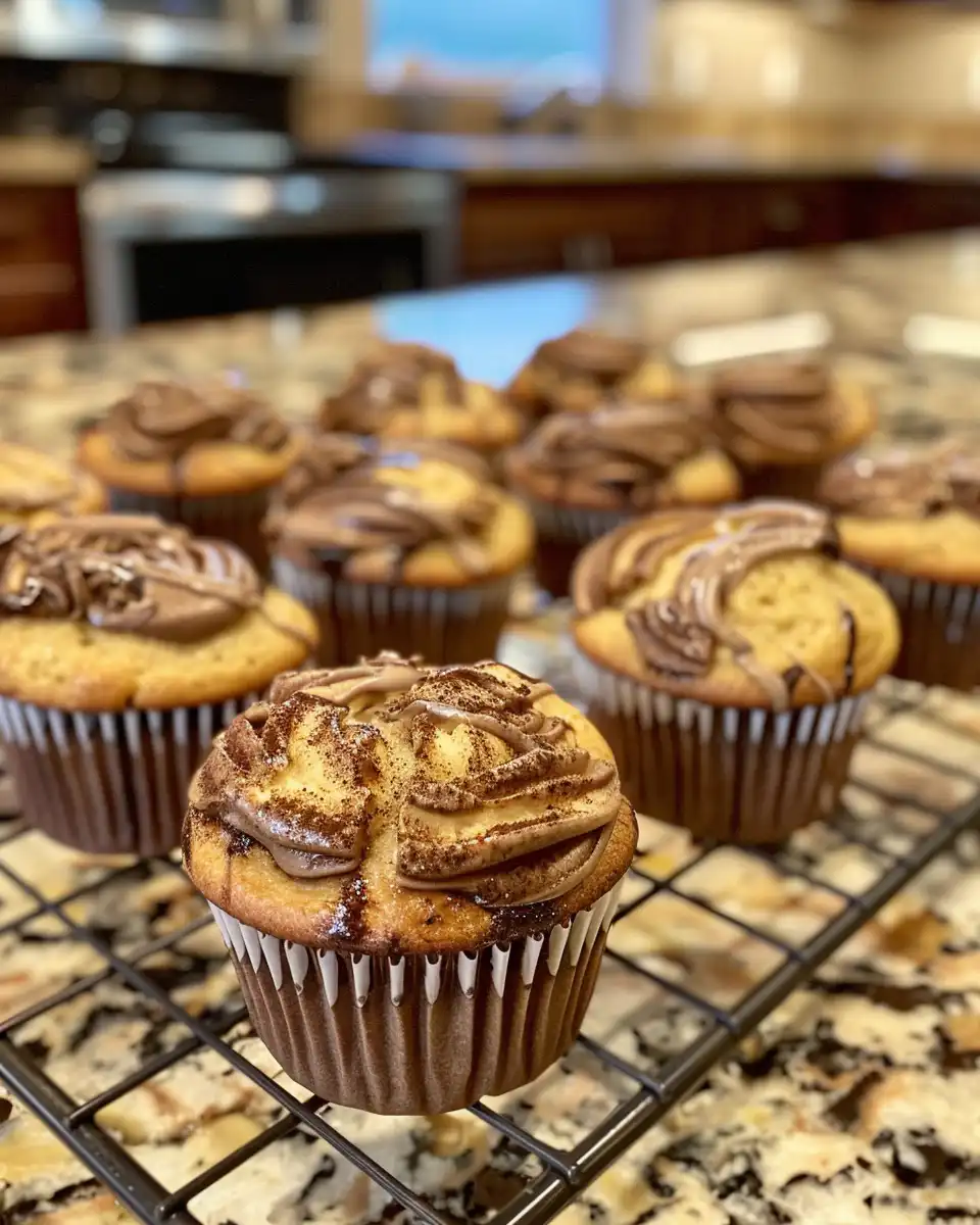 Finished nutella banana swirl muffins cooling before serving