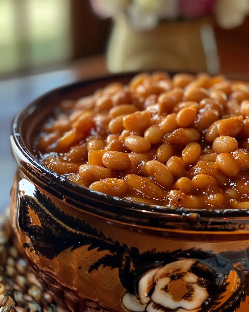 Old fashioned baked beans simmering in the pressure cooker