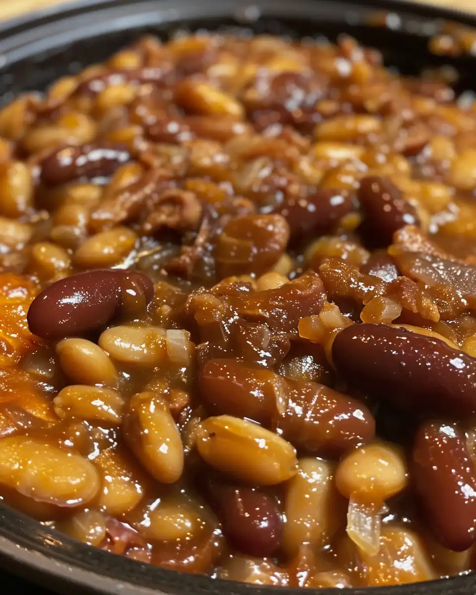 Pressure cooker releasing steam while cooking old-fashioned baked beans