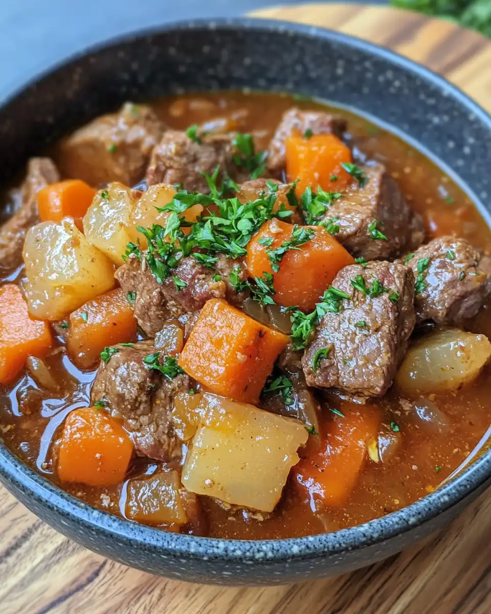 Bowl of delicious beef stew with vegetables