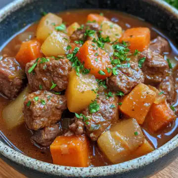 Old fashioned beef stew taken with iphone 15 pro max --iw 2 --ar 4:5 --v 6.1 --raw